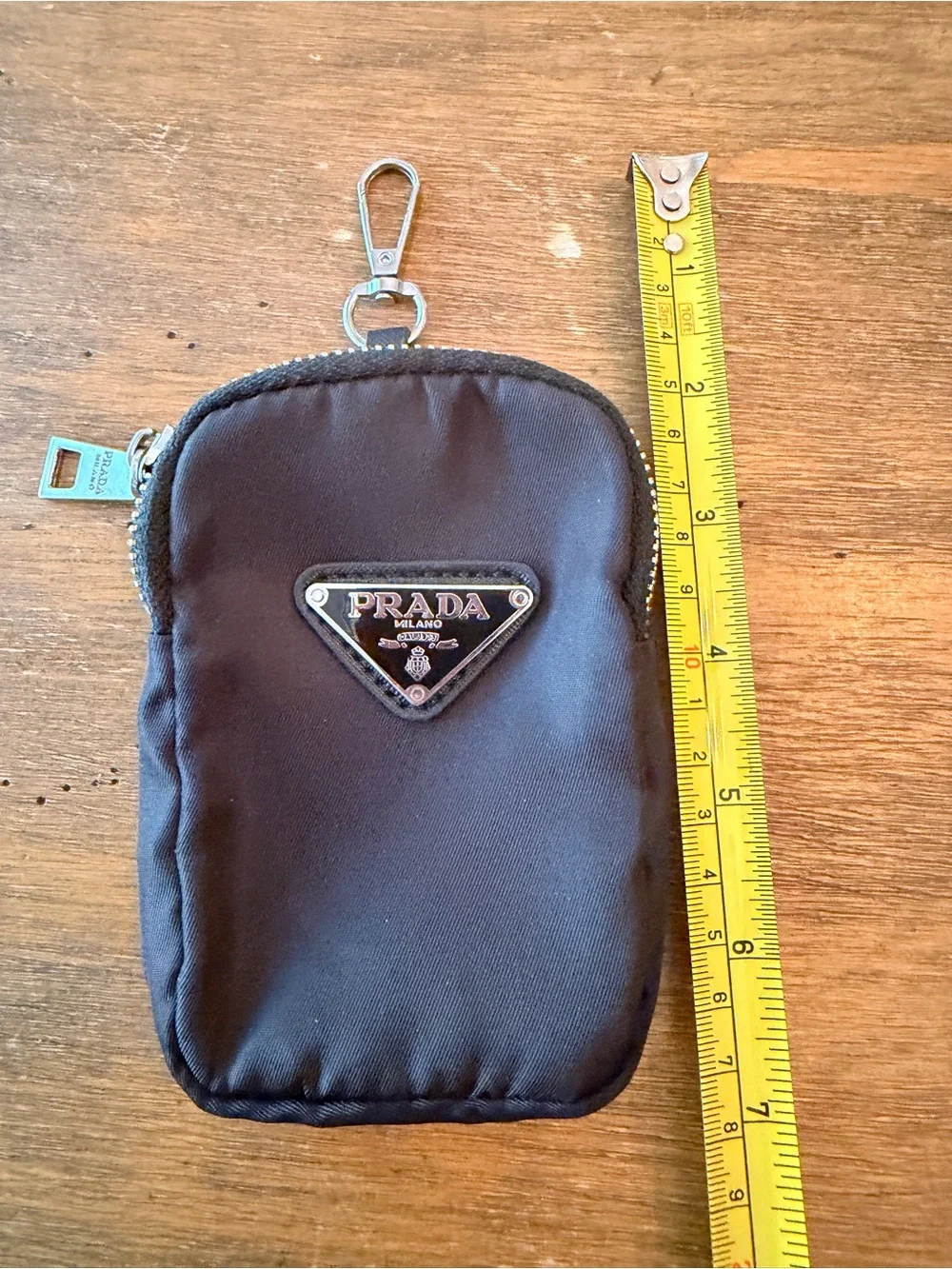 Prada Black Nylon Clip Pouch with Triangle Logo